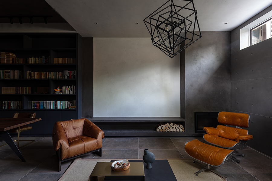 感的地下室空间 书房 水吧台 沙发休闲区 各个元素都外放着loft工业风